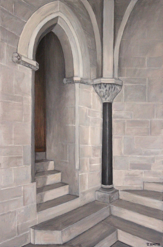 Unseen possibilities: Oxford University Museum Archway. Acrylic on canvas. 2019. Painting by Jack Smith, Oxford artist. 