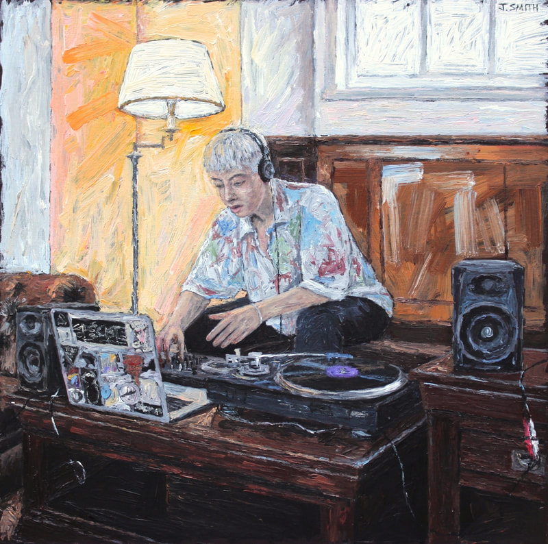 LGBTQ portrait of Aaron Djing. Holywell Manor, Oxford. Acrylic on canvas. Painting by Jack Smith artist.