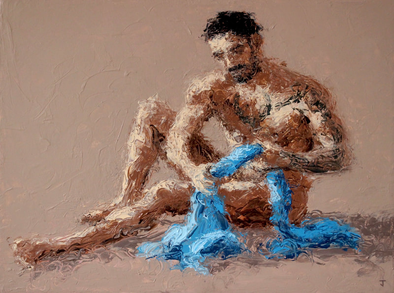Nude portrait of Alfredo drying towel by Barcelona artist Jack Smith