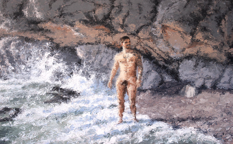 Nude Portrait of Alfredo by the sea in Sitges, Barcelona. Painting by Jack Smith artist