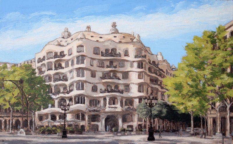 Painting of Casa Milà by Jack Smith artist. Barcelona pintura. Gaudi 
