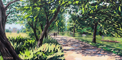 Painting of Christchurch Meadow, Oxford. Landscape by Jack Smith artist. 