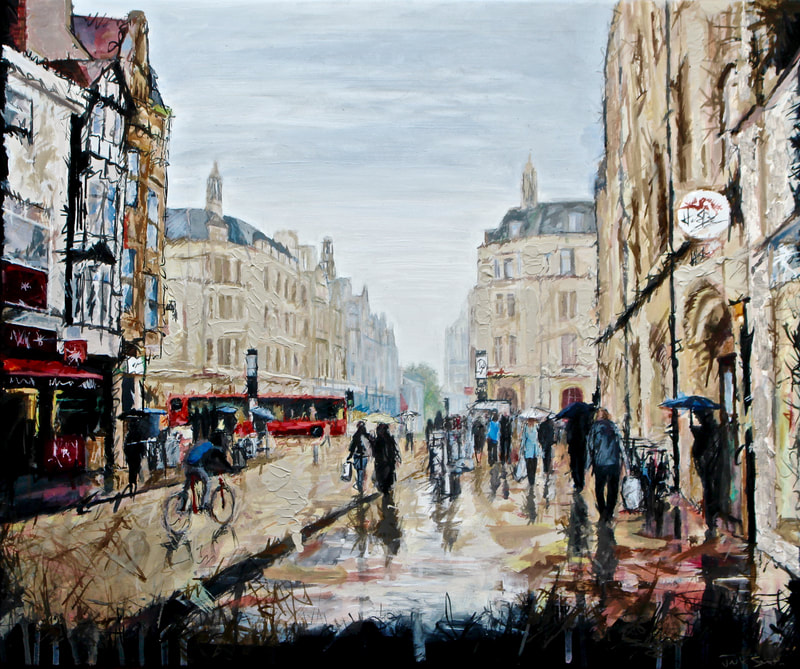 Cornmarket Street, Oxford (2016) by Jack Smith. Acrylic on canvas. Sold.