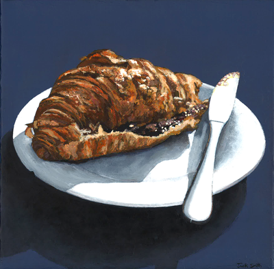 Still life painting of croissant by Jack Smith. Acrylic on canvas.