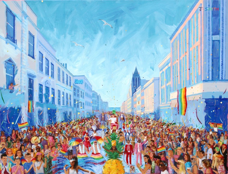 Brighton Pride parade painting by Jack Smith. Acrylic and oil on canvas. 