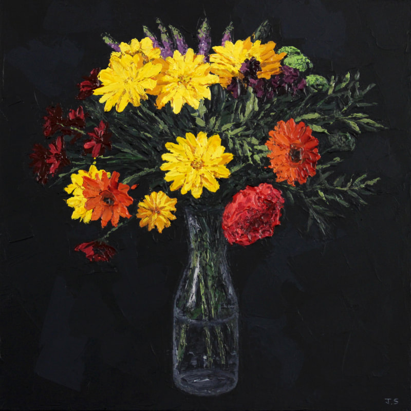 Chrysanthemums. Acrylic on canvas painting by Jack Smith, Oxford artist. 