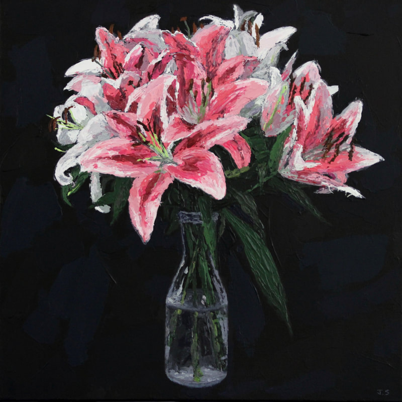 Lilies. Acrylic on canvas painting by Jack Smith, Oxford artist. 