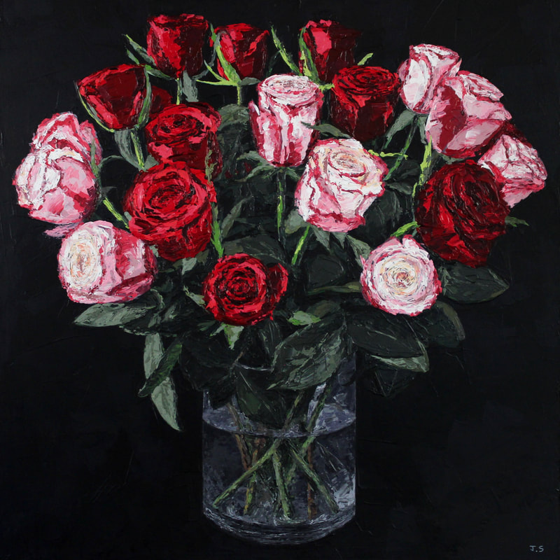 Roses. Acrylic on canvas painting by Jack Smith, Oxford artist. 