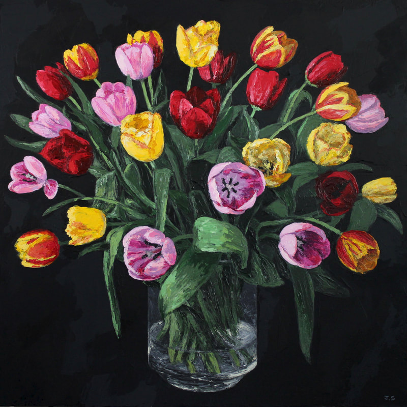 Tulips. Acrylic on canvas painting by Jack Smith, Oxford artist. 