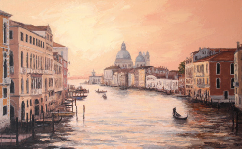 Painting of Grand Canal Venice at sunrise by Jack Smith artist.