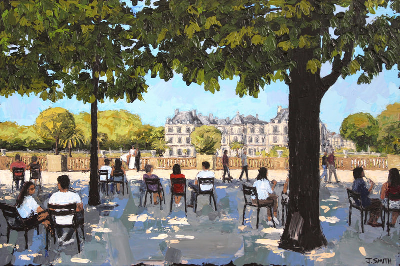 Jardin du Luxembourg. Acrylic on canvas, 2019. Painting of Paris by Jack Smith artist.