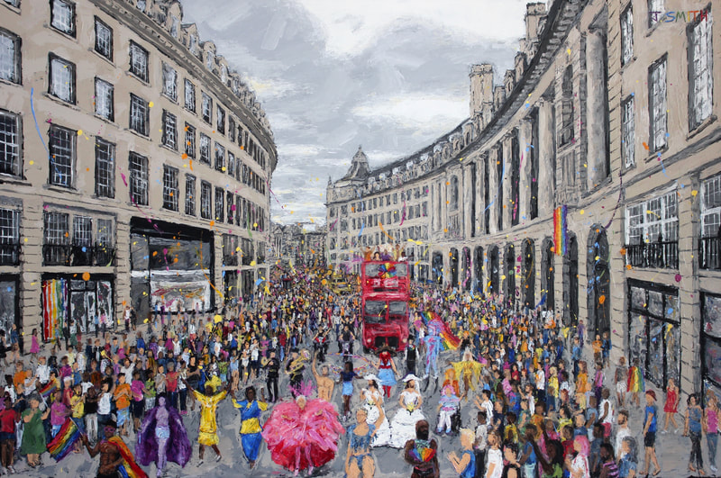 London Pride Parade, 2019. LGBTQ+ painting by Oxford artist, Jack smith.