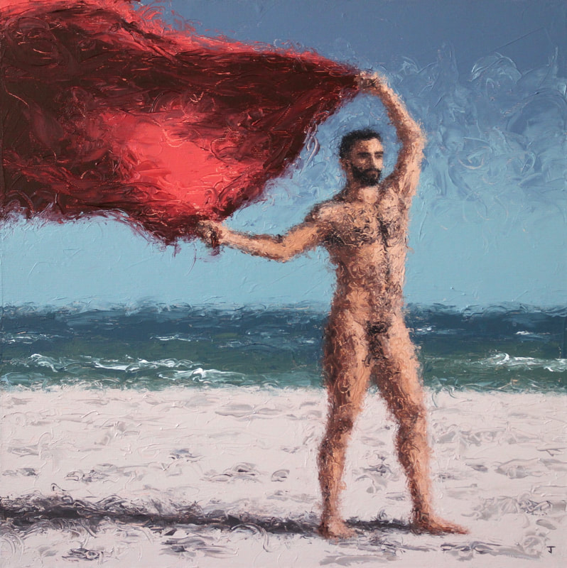 Painting of Matador nude at beach by Jack Smith Barcelona artist 