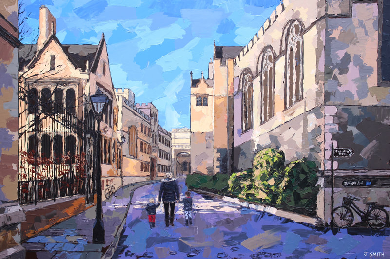 Painting of Merton Street by Oxford Artist, Jack Smith. 