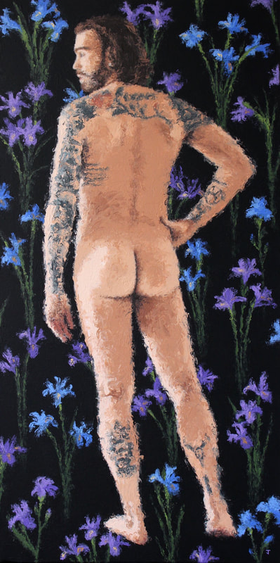 Nude portrait painting of Michael with Irises by Jack Smith artist