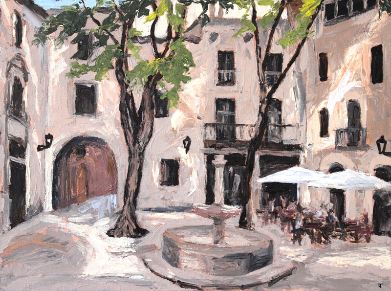 Plaça de Sant Felip Neri. Painting of Barcelona square by Jack Smith artist