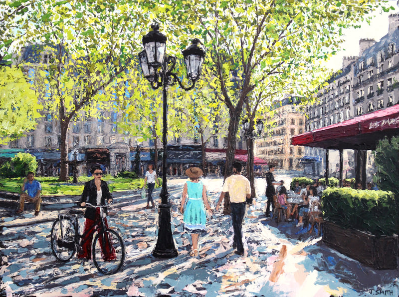 Place Maubert, Paris. Acrylic on canvas. Painting by Jack Smith. 