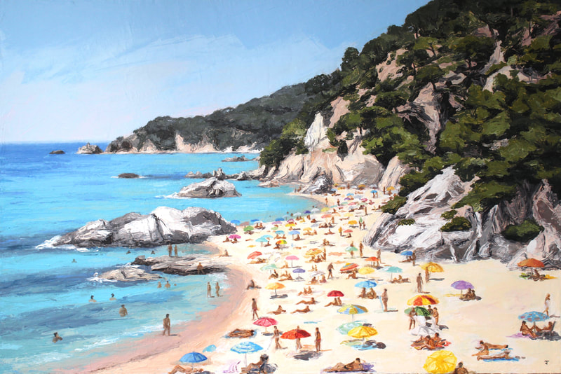 Painting of Playa de Sa Boadella. Costa brava artwork by Jack smith artist