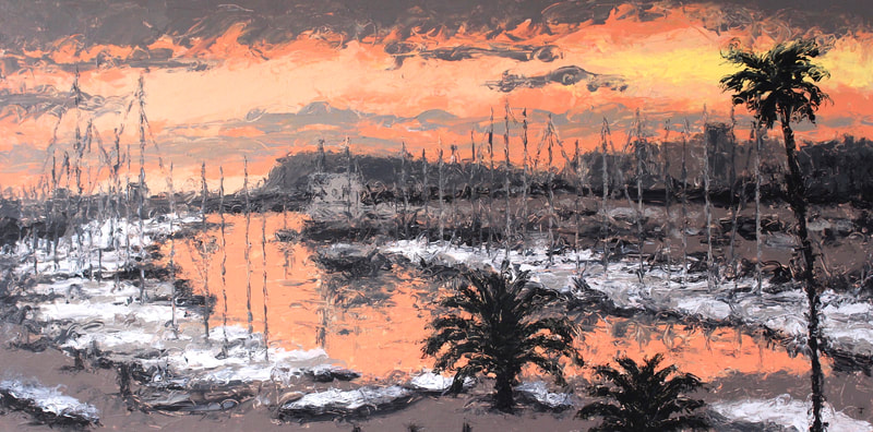 Painting of Port Olímpic Sunset, Barcelona by Jack Smith artist. 