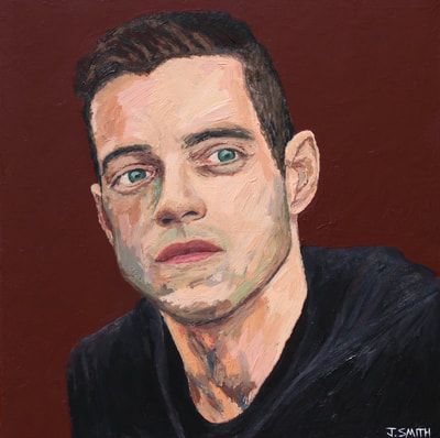 Portrait of Rami Malek. Acrylic on canvas, 2018. 