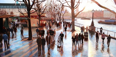 Shadows and reflections. South Bank oil painting by Jack Smith.