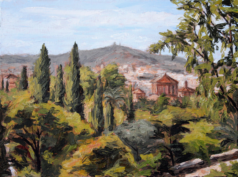 View of Barcelona from Jardins de Laribal. Painting by Jack Smith Artist