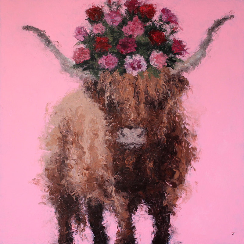 Painting of flowery cow by Jack Smith artist