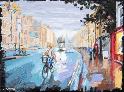 Wet Oxford High Street painting by Jack Smith. Acrylic on canvas. 2018.